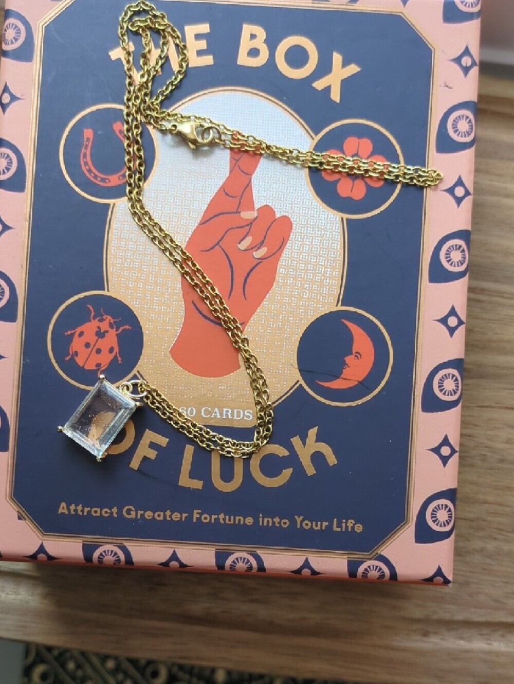 Gold Plated Chain Necklace with Clear Rectangular Gem - Women's Jewelry